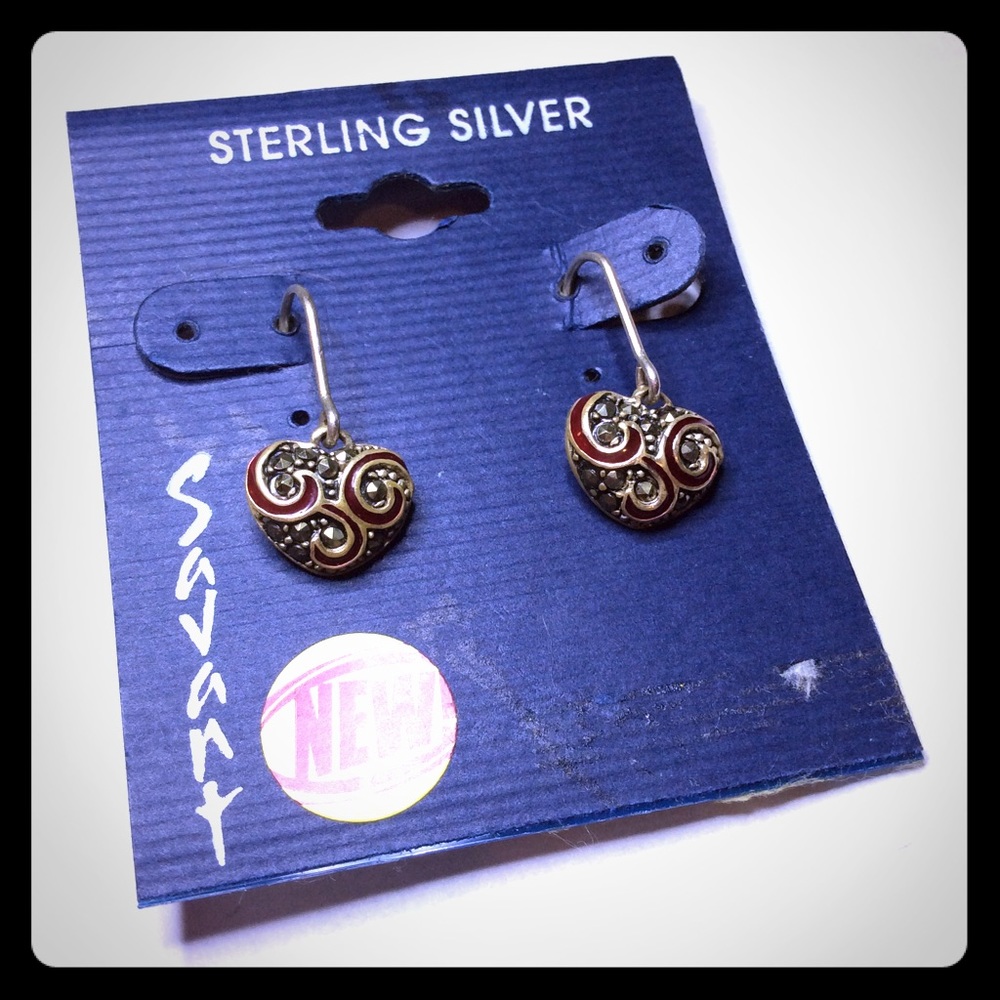 Sterling Silver Marcasite Heart Drop Earrings